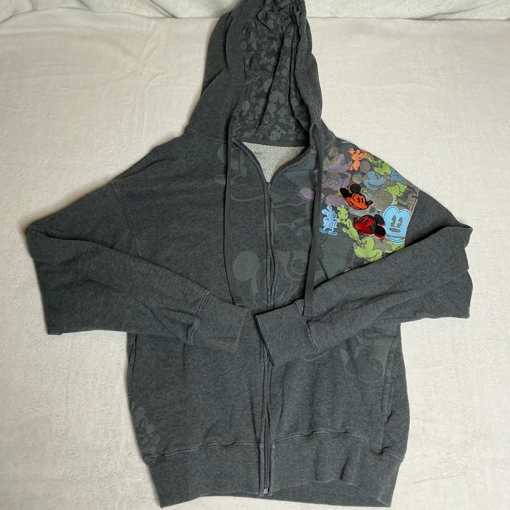 Disney Disneyland Mickey Mouse Character Zip Up Hoodie Gray Size S